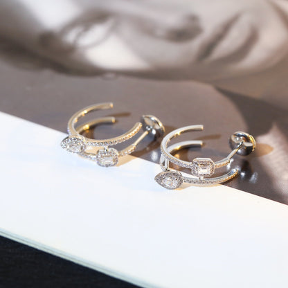 [Mystic]CREOLES MY TWIN 2 RANGS SILVER DIAMOND EARRINGS
