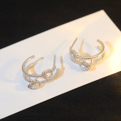 [Mystic]CREOLES MY TWIN 2 RANGS SILVER DIAMOND EARRINGS