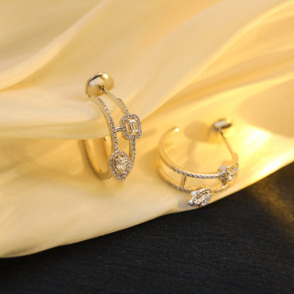 [Mystic]CREOLES MY TWIN 2 RANGS SILVER DIAMOND EARRINGS