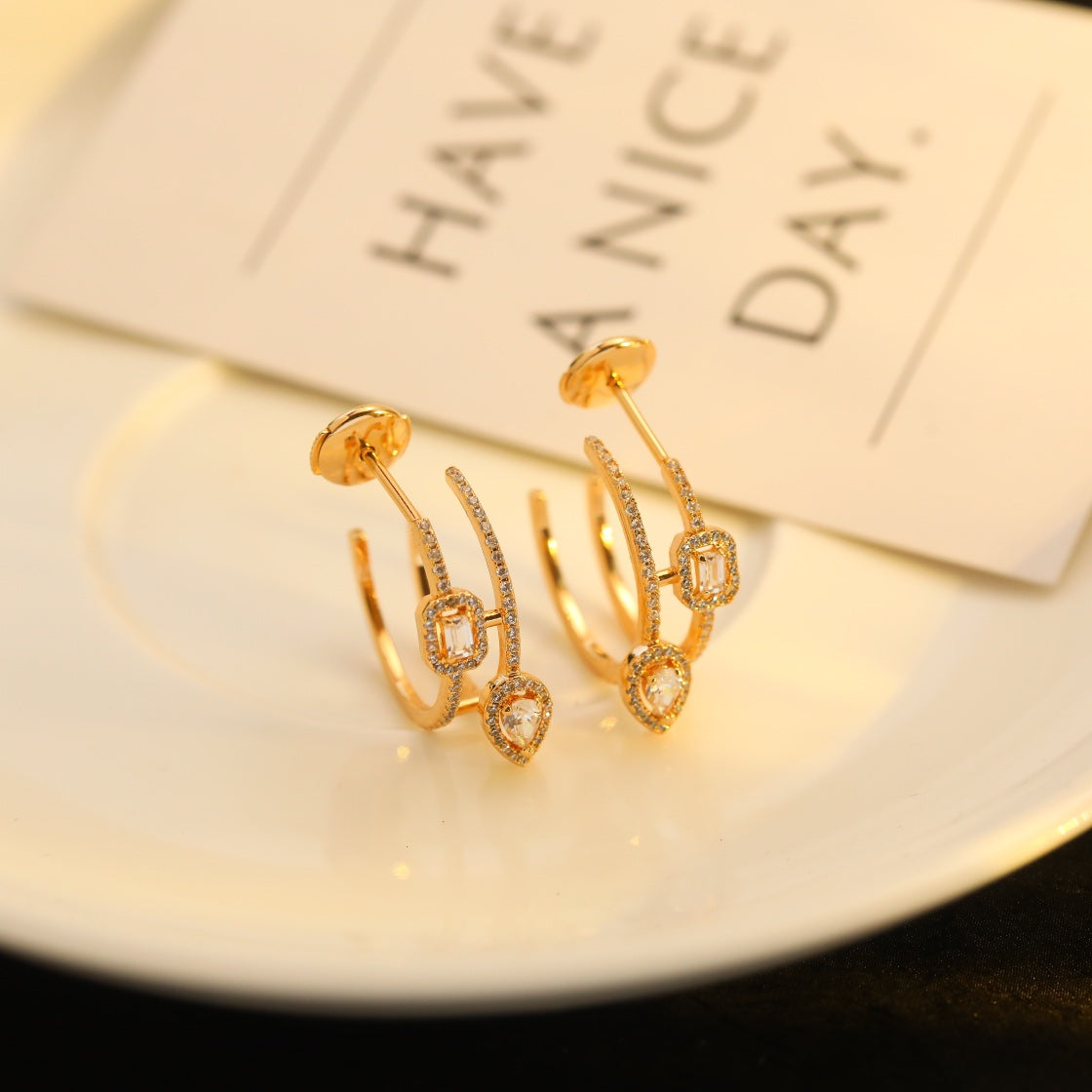 [Mystic]CREOLES MY TWIN 2 RANGS SILVER DIAMOND EARRINGS
