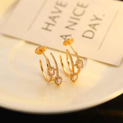 [Mystic]CREOLES MY TWIN 2 RANGS SILVER DIAMOND EARRINGS