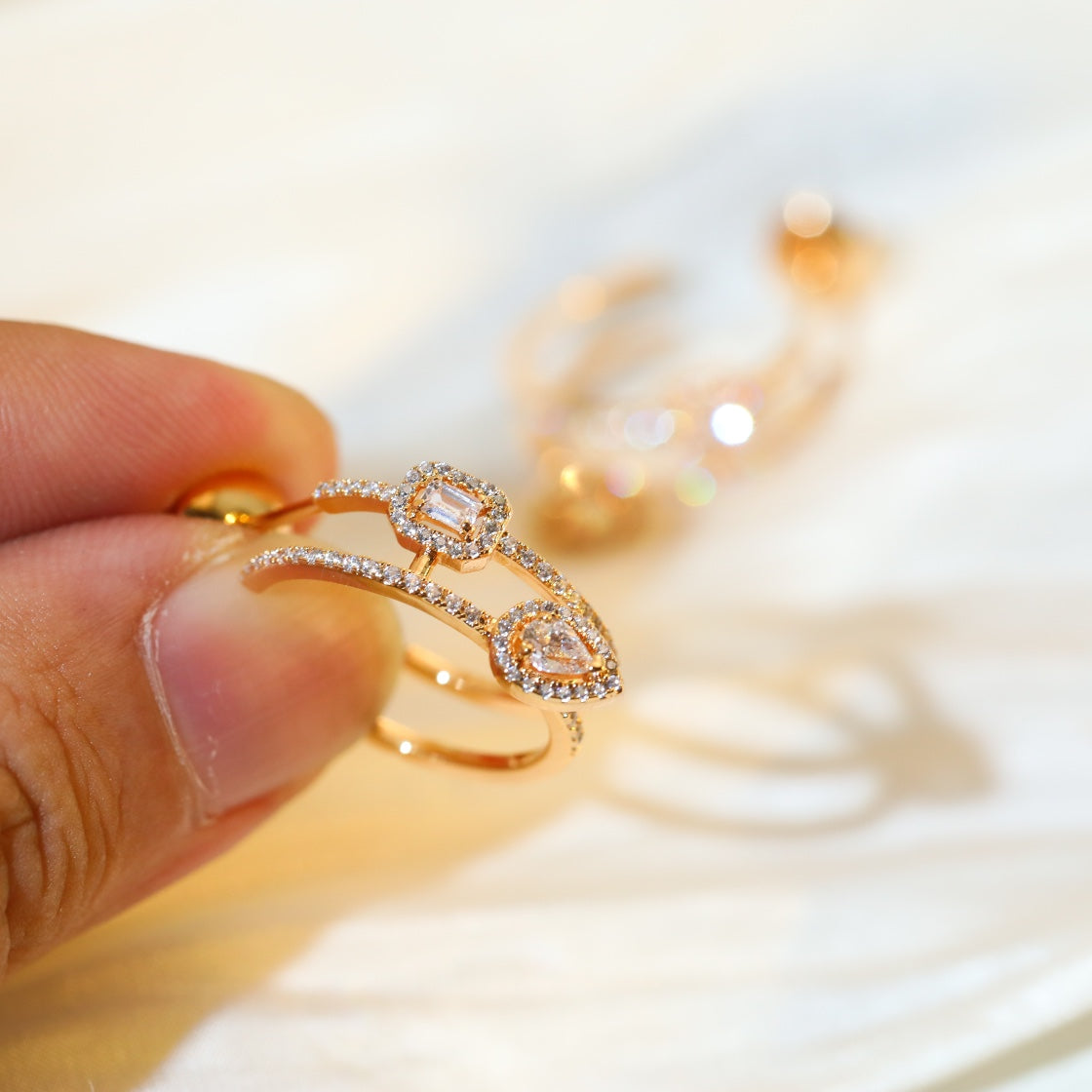 [Mystic]CREOLES MY TWIN 2 RANGS SILVER DIAMOND EARRINGS