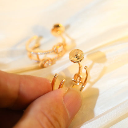 [Mystic]CREOLES MY TWIN 2 RANGS SILVER DIAMOND EARRINGS