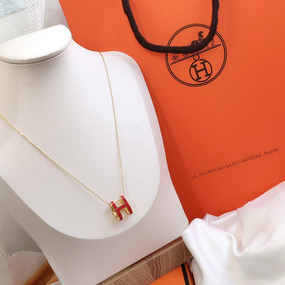 Mystic HM CLIC RED ENAMEL GOLD NECKLACE