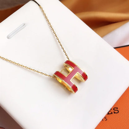Mystic HM CLIC RED ENAMEL GOLD NECKLACE