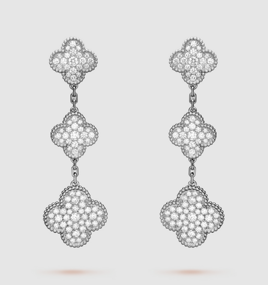 Mystic CLOVER 3 MOTIF DIAMOND SILVER DROP EARRINGS