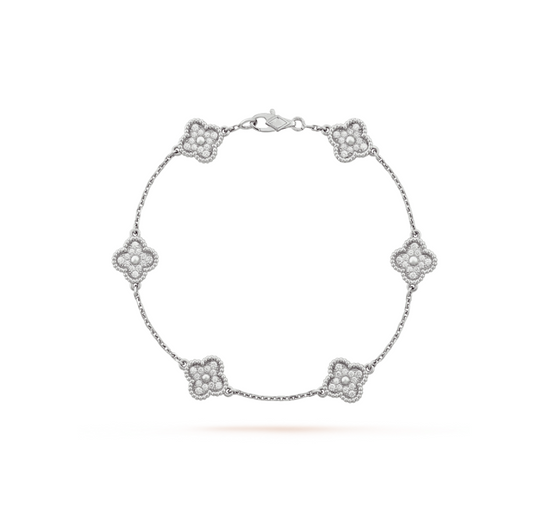 Mystic CLOVER 6 MOTIF SILVER DIAMOND BRACELET