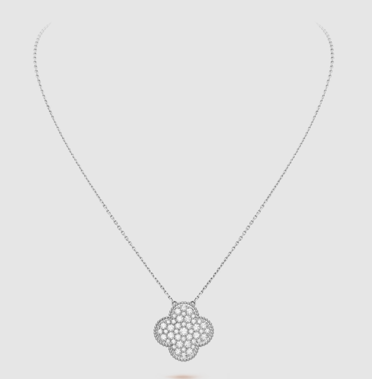 Mystic CLOVER 25MM LARGE PENDANT DIAMOND PAVED SILVER NECKLACE