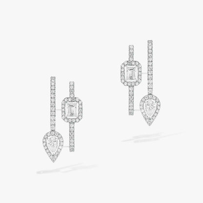 [Mystic]CREOLES MY TWIN 2 RANGS SILVER DIAMOND EARRINGS