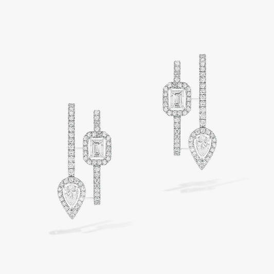 [Mystic]CREOLES MY TWIN 2 RANGS SILVER DIAMOND EARRINGS