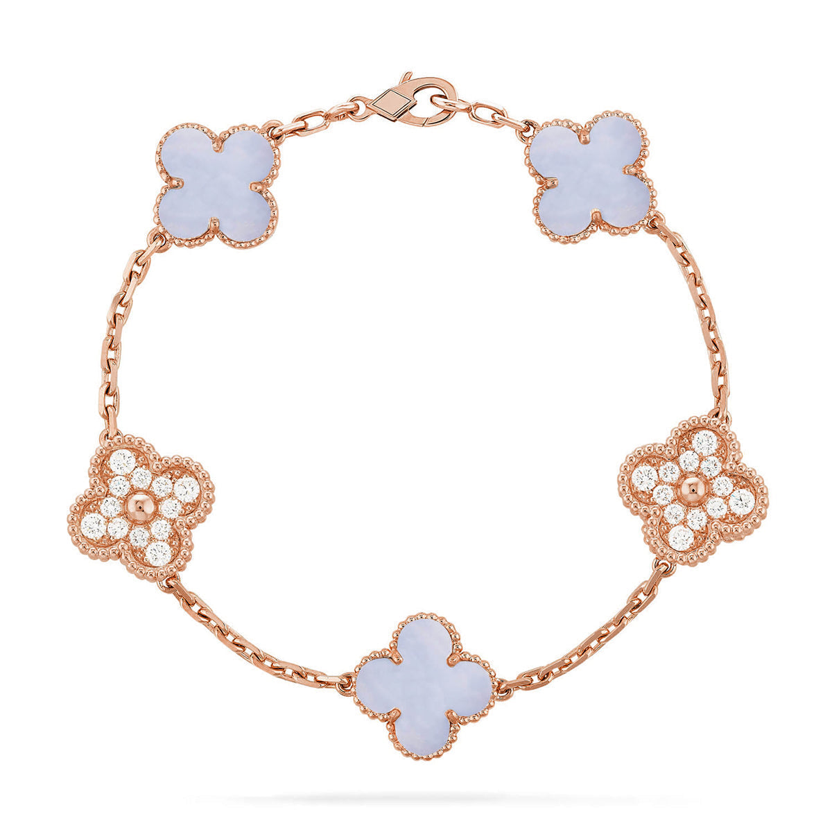 [Mystic ]New  CLOVER 5 MOTIF PURPLE CHALCEDONY BRACELET COLLECTION