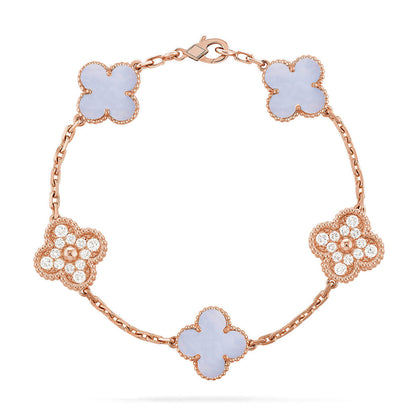 [Mystic ]New  CLOVER 5 MOTIF PURPLE CHALCEDONY BRACELET COLLECTION