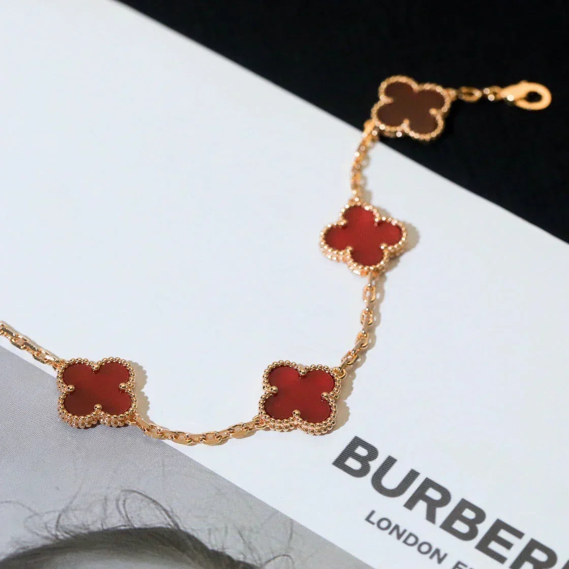 [Mystic ]New  CLOVER 5 MOTIF RED CORNELIAN BRACELET COLLECTION