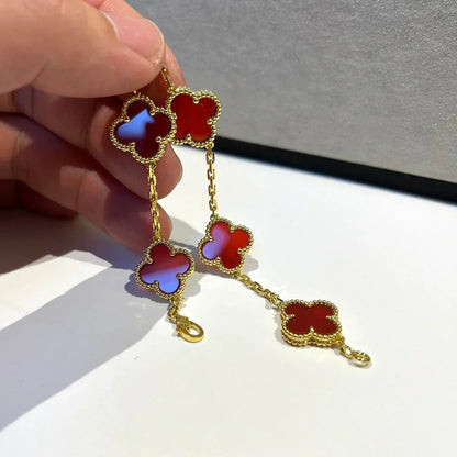 [Mystic ]New  CLOVER 5 MOTIF RED CORNELIAN BRACELET COLLECTION