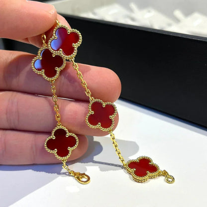 [Mystic ]New  CLOVER 5 MOTIF RED CORNELIAN BRACELET COLLECTION