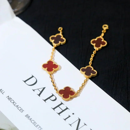 [Mystic ]New  CLOVER 5 MOTIF RED CORNELIAN BRACELET COLLECTION