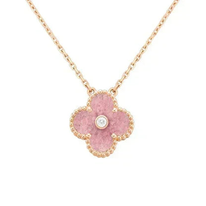 Mystic CLOVER 15MM DIAMOND RHODONITE NECKLACE
