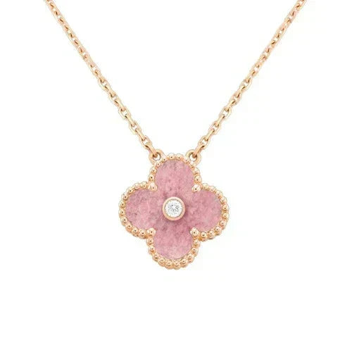 Mystic CLOVER 15MM DIAMOND RHODONITE NECKLACE