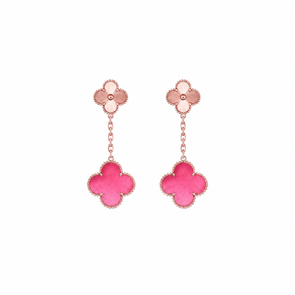 [Mystic]NEW CLOVER 2 MOTIF PINK ENAMEL EARRINGS
