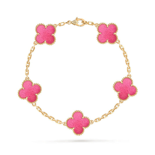 [Mystic]NEW CLOVER 5 MOTIFS PINK ENAMEL BRACELET