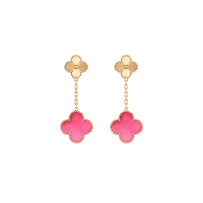 [Mystic]NEW CLOVER 2 MOTIF PINK ENAMEL EARRINGS