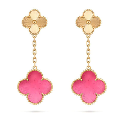 [Mystic]NEW CLOVER 2 MOTIF PINK ENAMEL EARRINGS