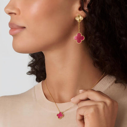 [Mystic]NEW CLOVER 2 MOTIF PINK ENAMEL EARRINGS
