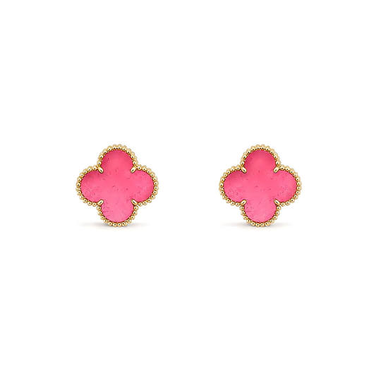 [Mystic]NEW CLOVER 15MM PINK ENAMEL STUD EARRINGS
