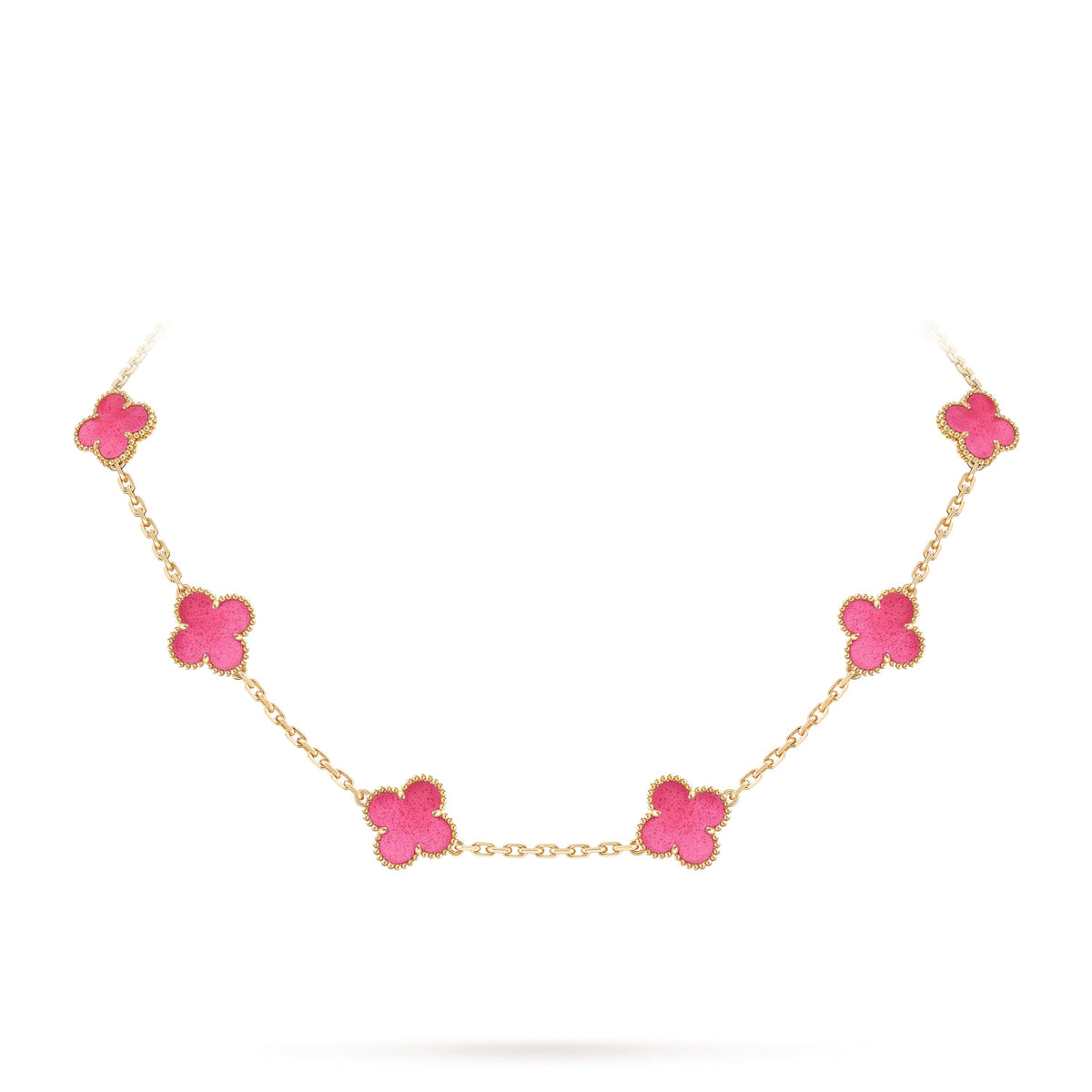 [Mystic]NEW CLOVER 10 MOTIFS PINK ENAMEL NECKLACE