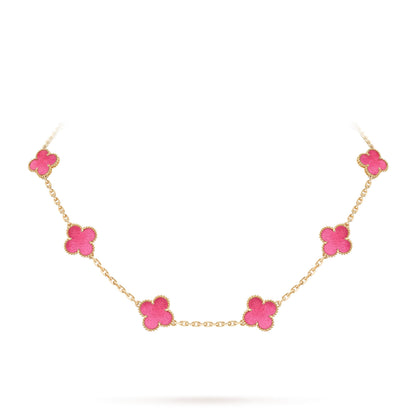 [Mystic]NEW CLOVER 10 MOTIFS PINK ENAMEL NECKLACE