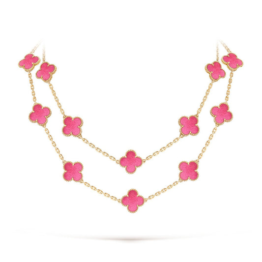 [Mystic] NEW CLOVER 20 MOTIFS PINK ENAMEL NECKLACE