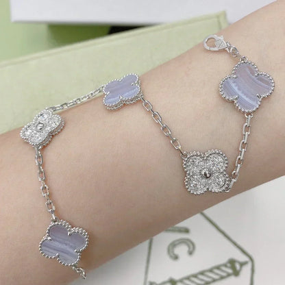 [Mystic ]New  CLOVER 5 MOTIF PURPLE CHALCEDONY BRACELET COLLECTION