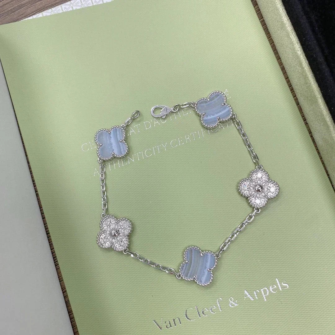 [Mystic ]New  CLOVER 5 MOTIF PURPLE CHALCEDONY BRACELET COLLECTION