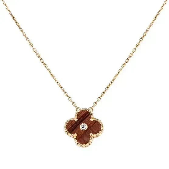Mystic CLOVER 15MM DIAMOND AND YELLOW TIGER'S EYE AGATE necklace