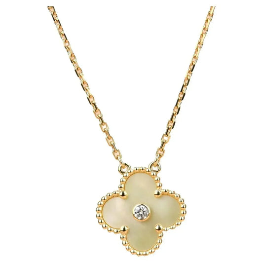 Mystic CLOVER 15MM DIAMOND GOLD MOTHER OF PEARL NECKLACE