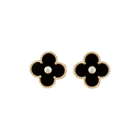 Mystic CLOVER MEDIUM 1 MOTIFS ONYX DIAMOND EARRINGS