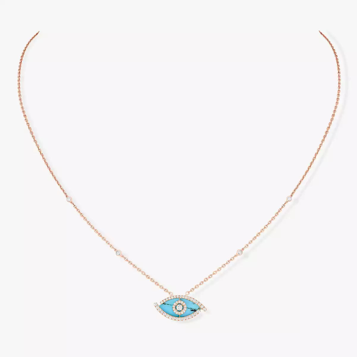 [Mystic]Lucky Eye Diamond Necklace in Rose Gold and Turquoise