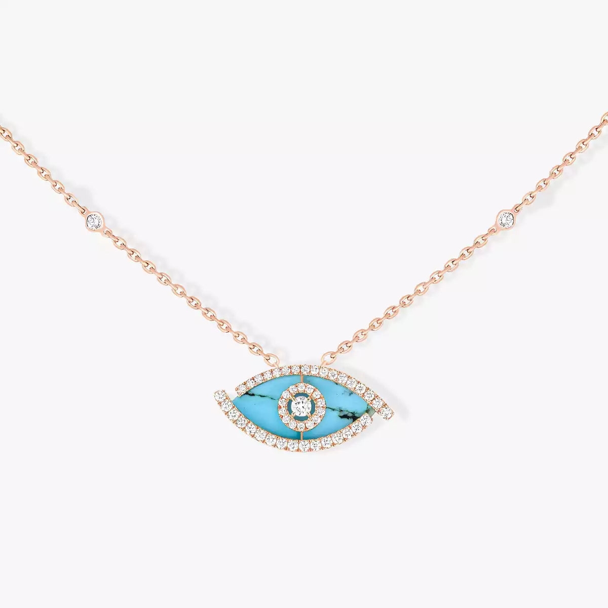 [Mystic]Lucky Eye Diamond Necklace in Rose Gold and Turquoise