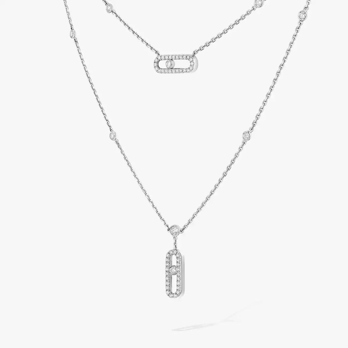 [Mystic]2 Rows Rose Gold Diamond Pave_ Necklace Move Uno