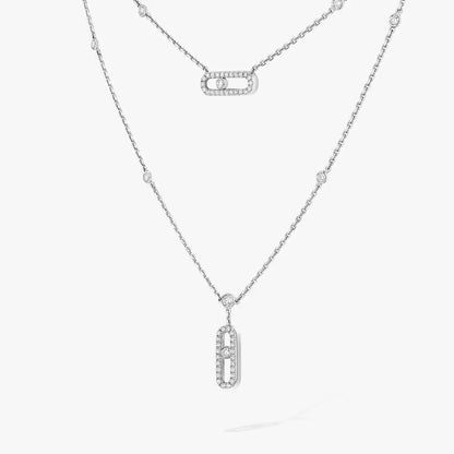 [Mystic]2 Rows Rose Gold Diamond Pave_ Necklace Move Uno