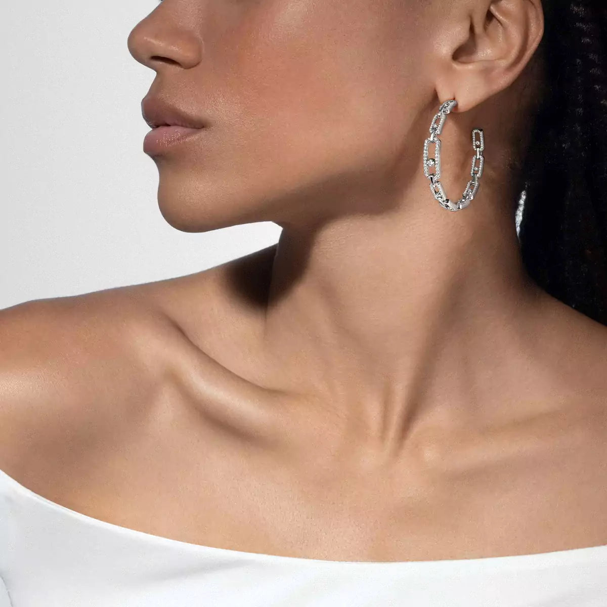 [[Mystic]Move Link Diamond Hoop Earrings