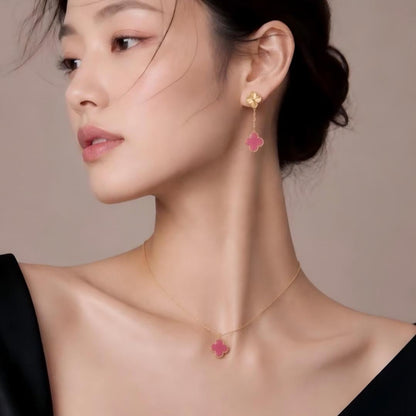[Mystic] NEW CLOVER 15MM PINK ENAMEL NECKLACE