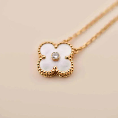 Mystic CLOVER 15MM DIAMOND WHITE FRITILLARIA NECKLACE