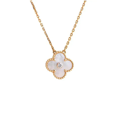 Mystic CLOVER 15MM DIAMOND WHITE FRITILLARIA NECKLACE
