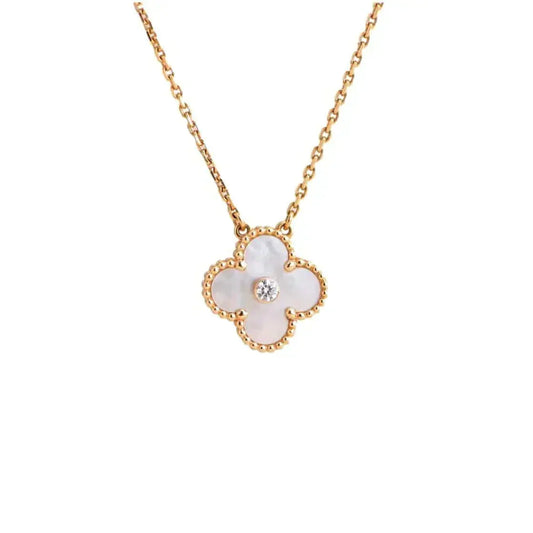 Mystic CLOVER 15MM DIAMOND WHITE FRITILLARIA NECKLACE