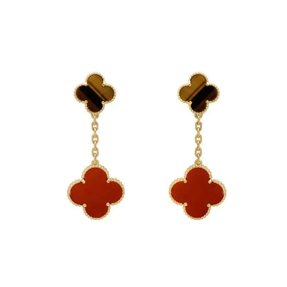Mystic CLOVER  2 MOTIF  TIGER EYE CARNELIAN EARRINGS