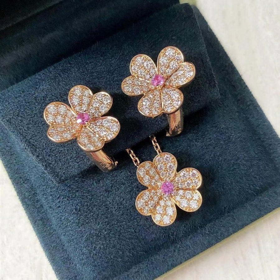 Mystic FRIVOLE PINK GOLD FLOWER DIAMOND EARRINGS