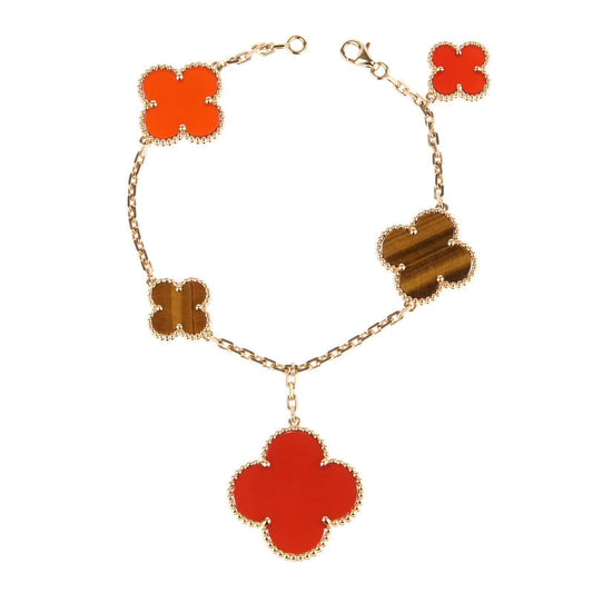 Mystic CLOVER BRACELET 5 MOTIFS CARNELIAN TIGER EYE