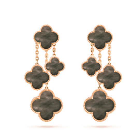 Mystic CLOVER EARRINGS DARK MOP 4 MOTIFS ROSE GOLD