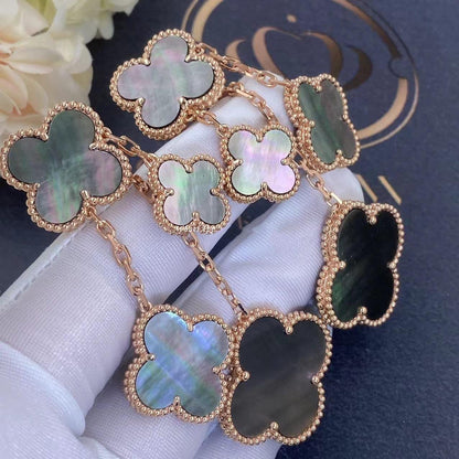 Mystic CLOVER EARRINGS DARK MOP 4 MOTIFS ROSE GOLD